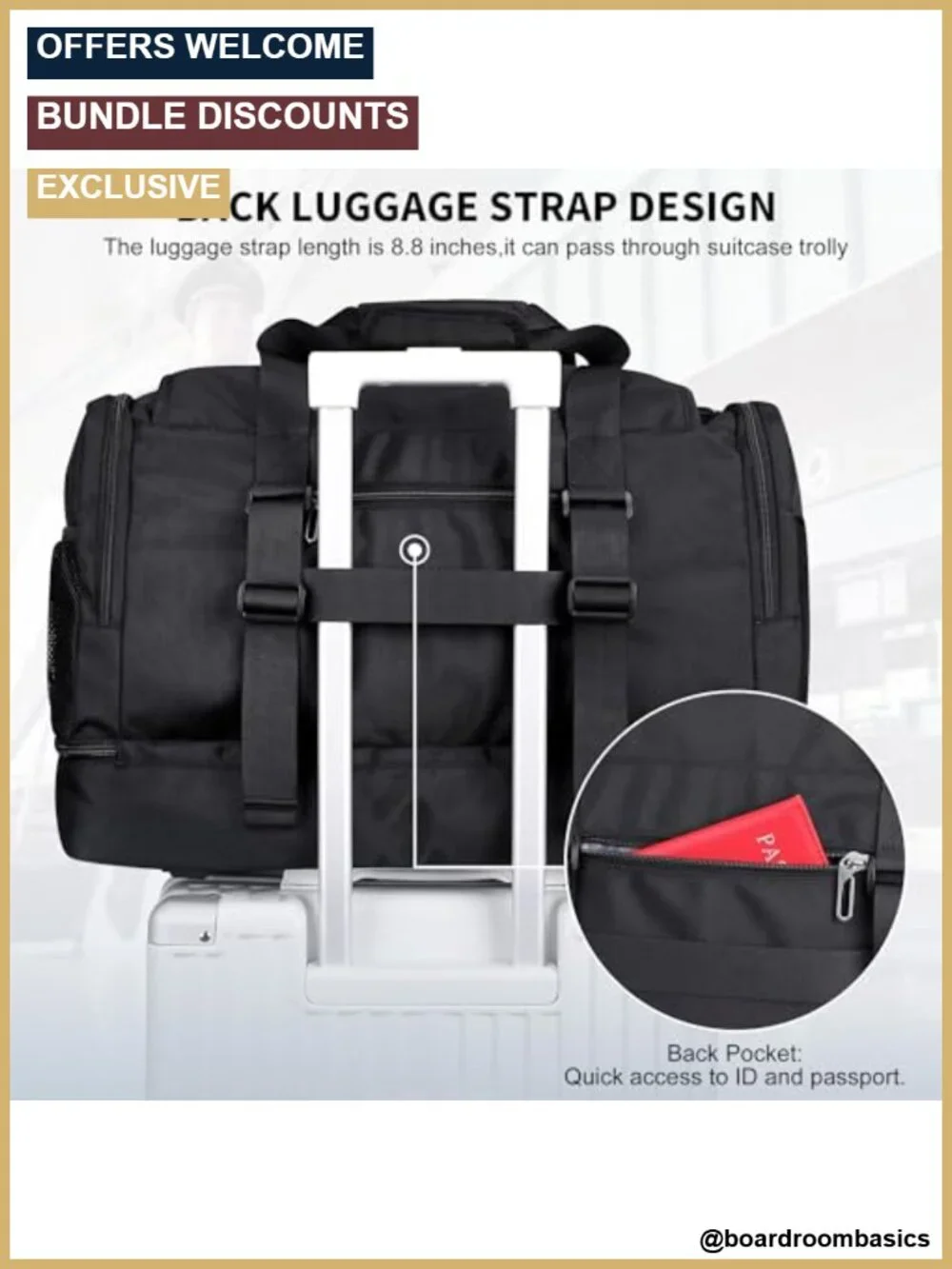 55L Nylon Travel Duffle Bag for Men Weekender with Shoe Compartment